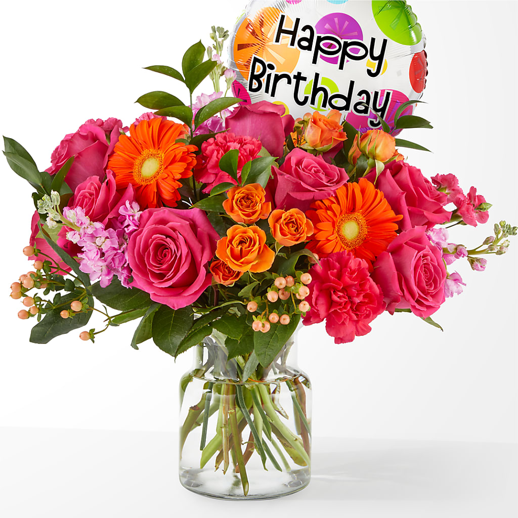 Fiesta Bouquet with Birthday Balloon – Our Flower Shop, Gibsonton FL