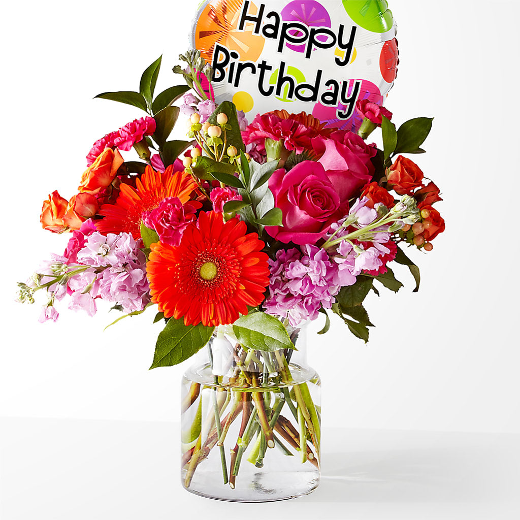 Fiesta Bouquet with Birthday Balloon – Our Flower Shop, Gibsonton FL
