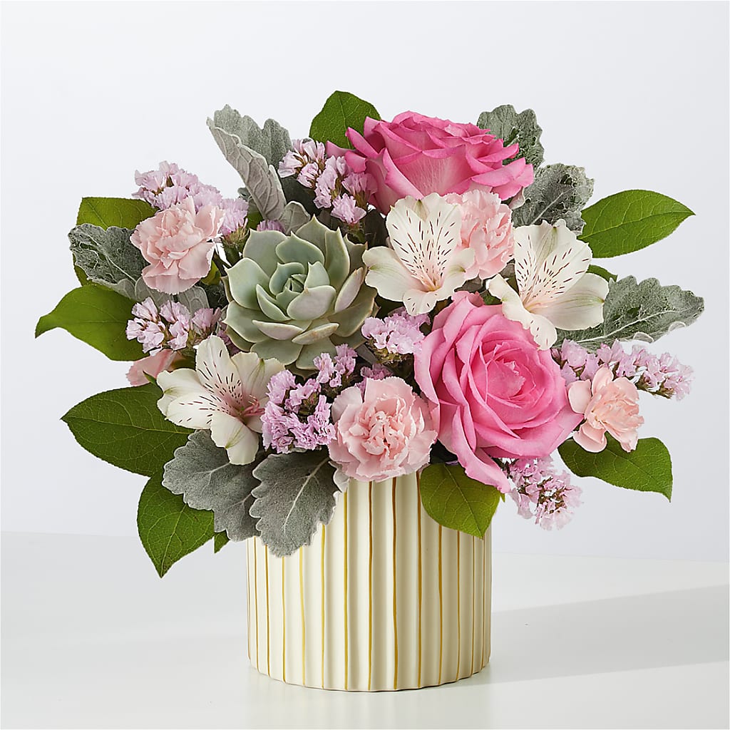 Dusty Rose Bouquet with Ivory Vase – Our Flower Shop, Gibsonton FL