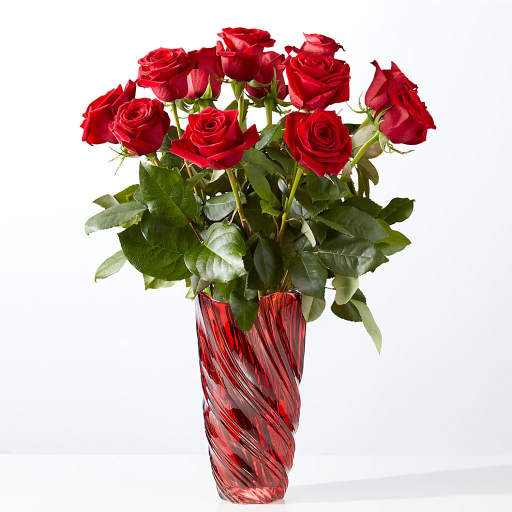 Classic Love Red Rose Bouquet with Luxe Swirl Vase – Our Flower Shop, Gibsonton FL